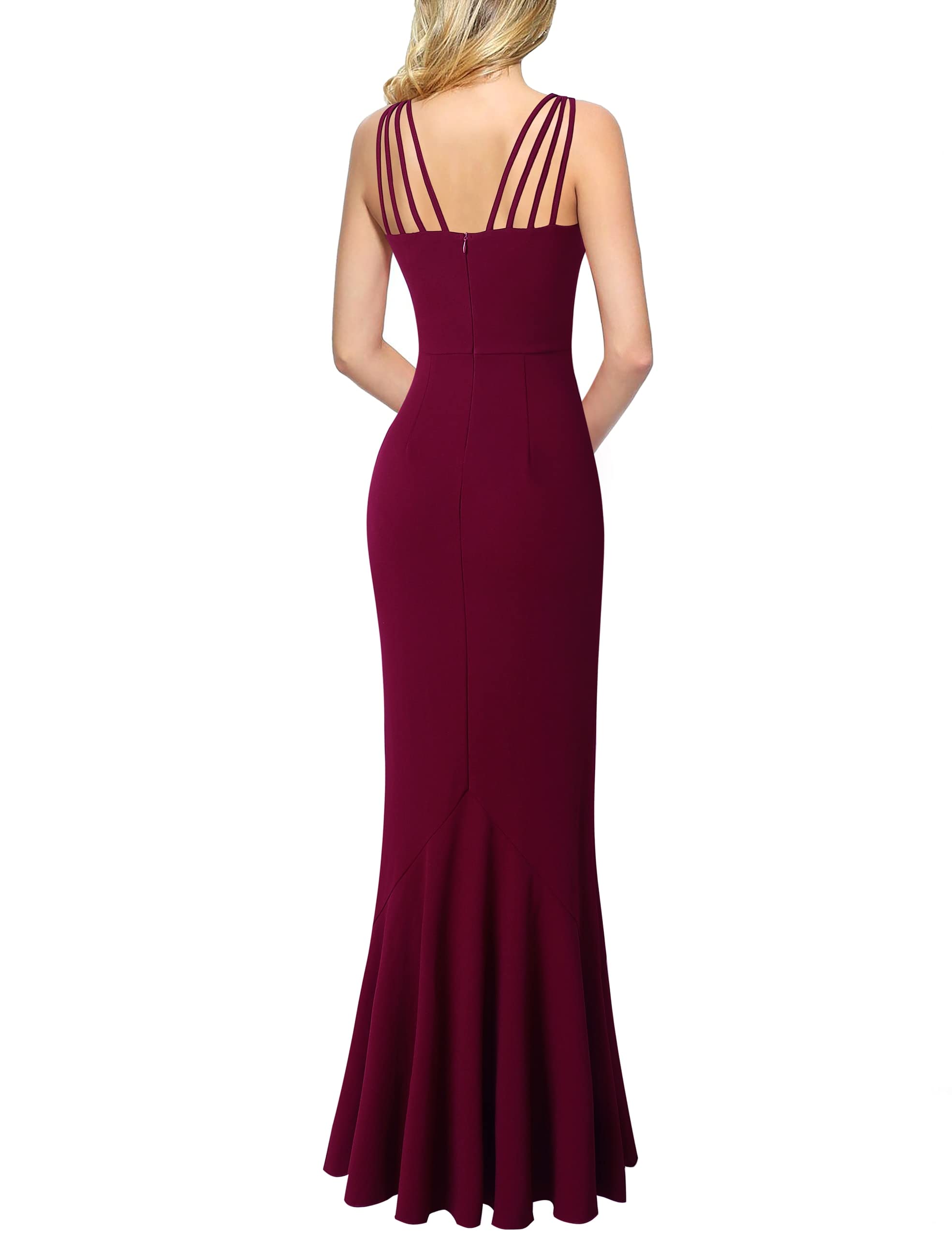 Vestido de noche formal con tirantes finos y volantes de sirena y abertura. Vestidos de fiesta.